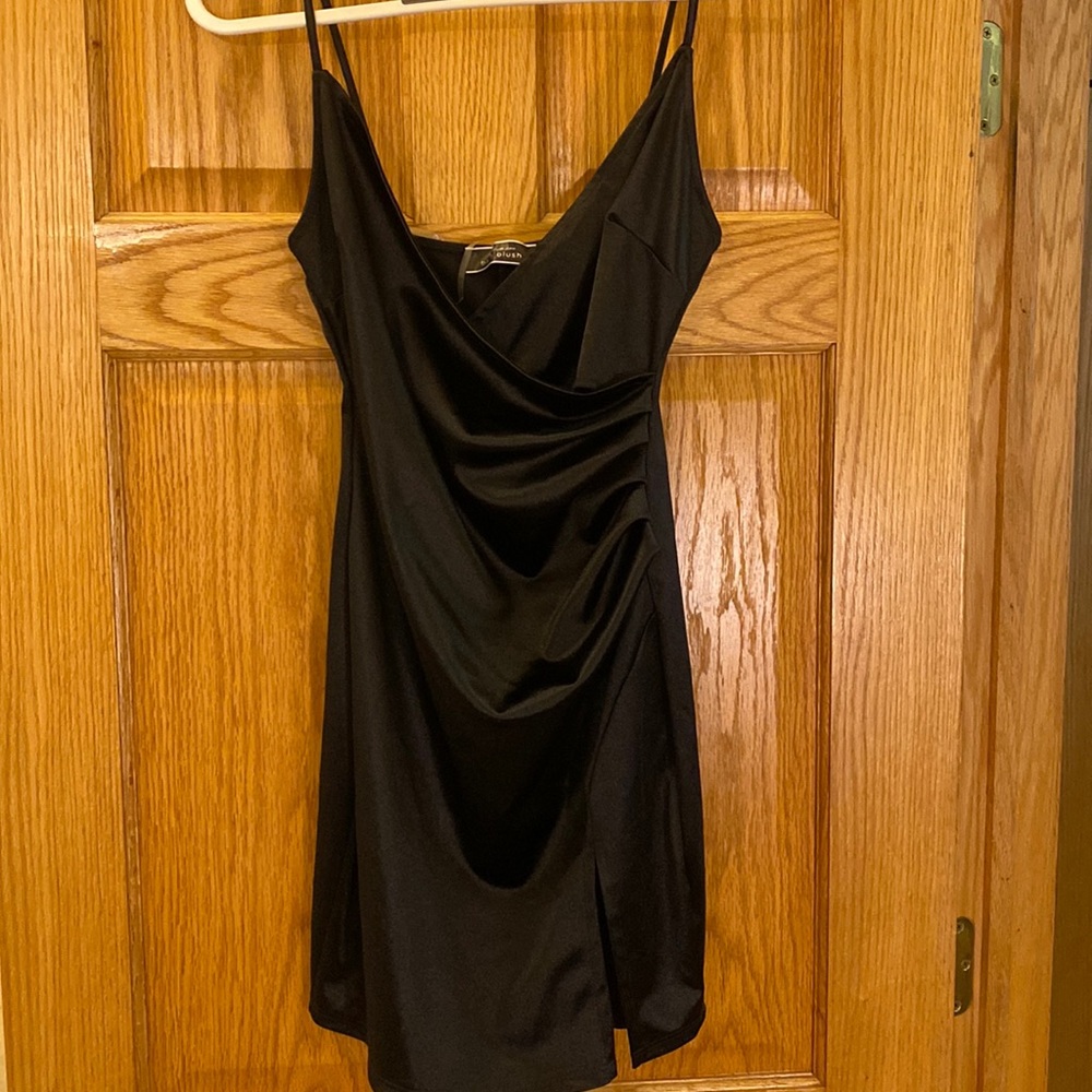 Black Wrap Slit Dress